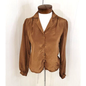 Vintage Jonathan Martin Womens 7/8 Brown Subtle Shiny Thread Button Up Blouse
